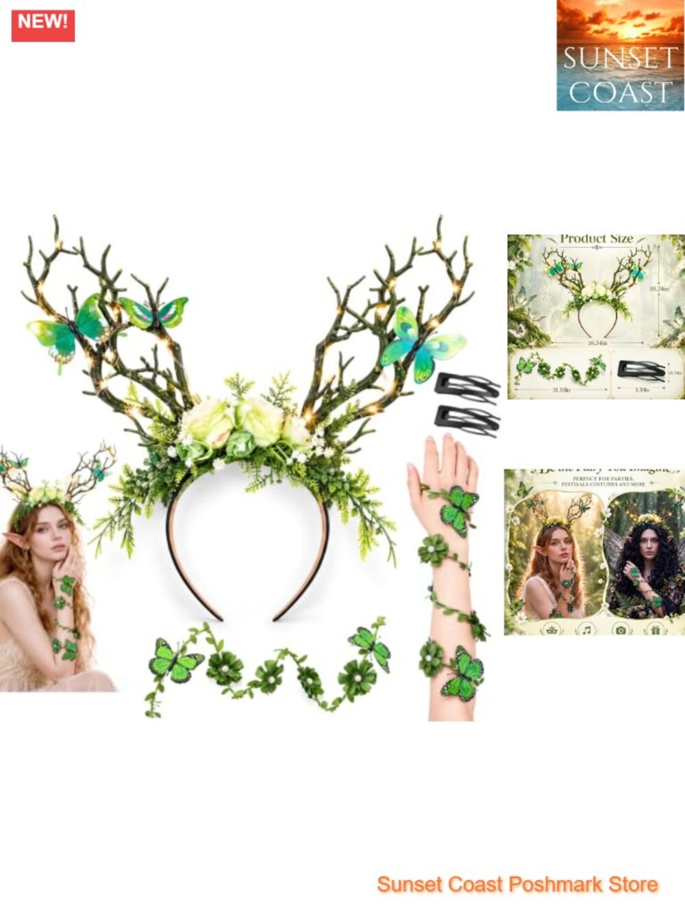 Woodland Fairy Costume Accessory Set Light Up Antler Headband Arm Wrap